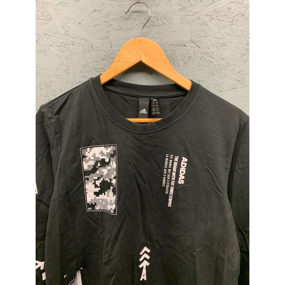 Adidas Graphic Multi Patch Long Sleeve T-Shirt Mens L Black Streetwear Crewneck